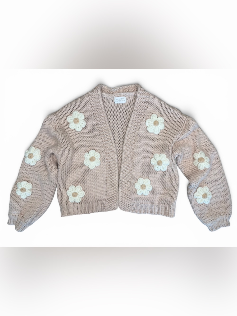 Morning Lavender Floral Appliqué Chunky Knit Cardigan - Picture 2 of 6